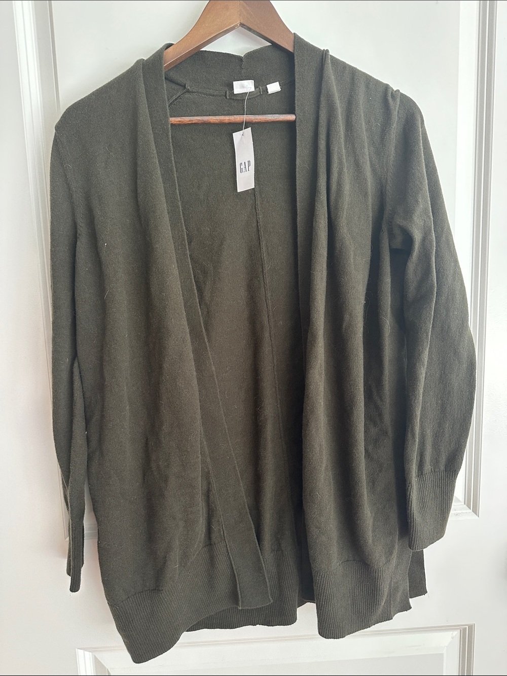 GAP Olive Knit Open-Front Cardigan